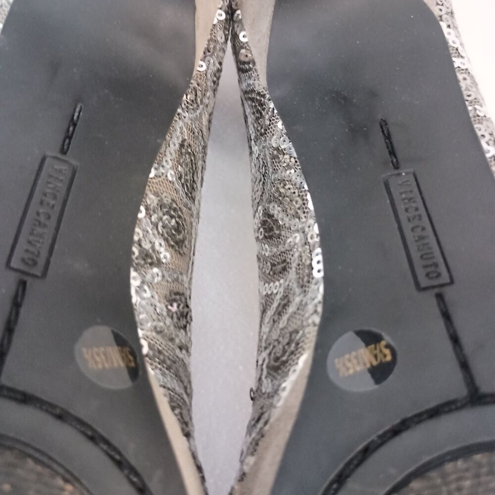 Vince Camuto Silver Sequin Platform Heels Women Size 5.5 Prom Formal - Picture 7 of 9